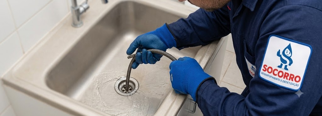Profissional realizando Desentupimento de Esgoto, Pias, Ralos e Vasos Sanitários em Blumenau