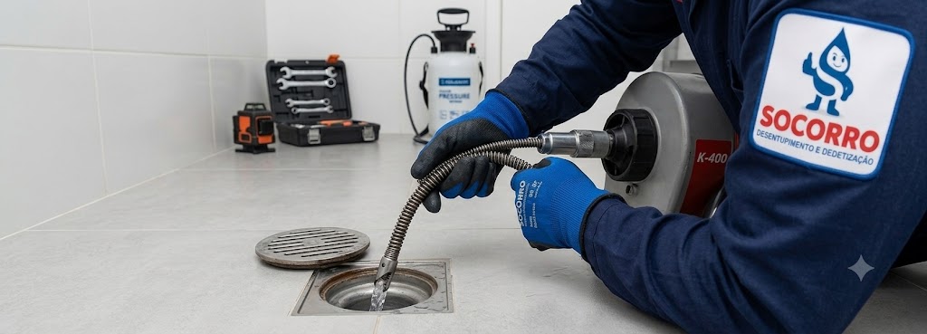 Profissional realizando Desentupimento de Ralos em Blumenau